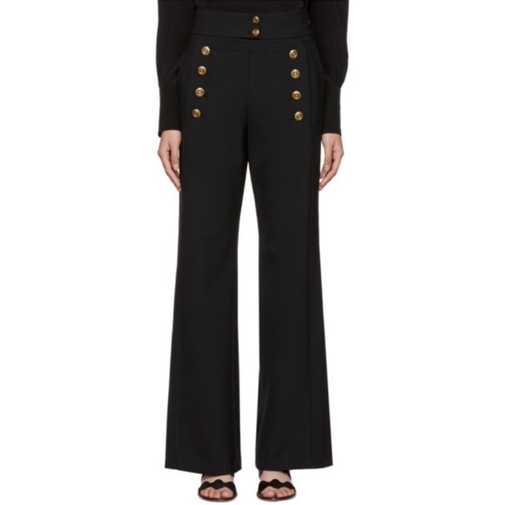 NEW NWT Chloé Iconic Trousers Slacks Pants Sailor Brass Buttons Navy Blue 42 - Picture 1 of 9